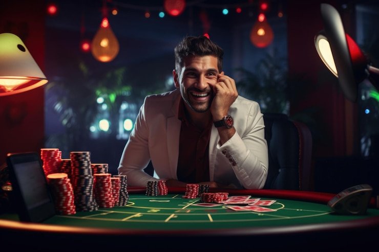 Antarmuka permainan Fa Cai Shen Deluxe di harapan4d menampilkan lima gulungan dengan simbol keberuntungan Asia